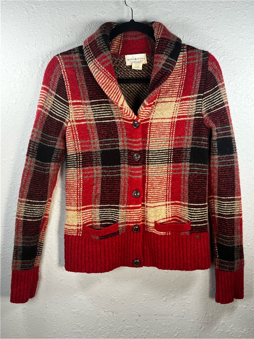 Denim & Supply Ralph Lauren Plaid Wool Blend Shawl Cardigan Heritage S - Picture 2 of 16